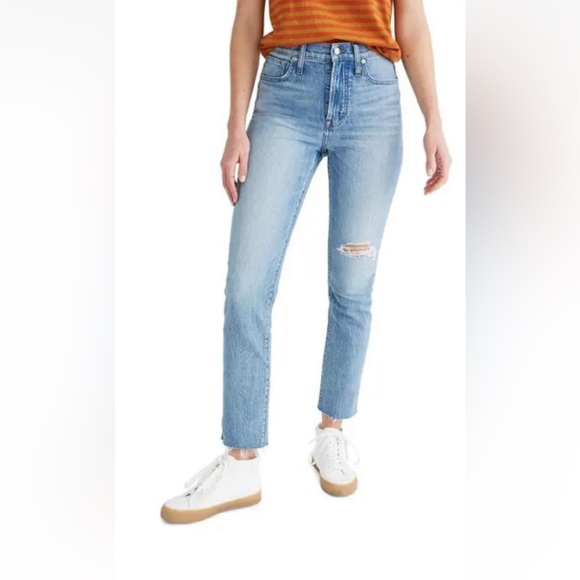Madewell The Perfect Vintage Jean High Rise Raw Hem Destroyed Light Blue Sz 25 - Picture 1 of 5